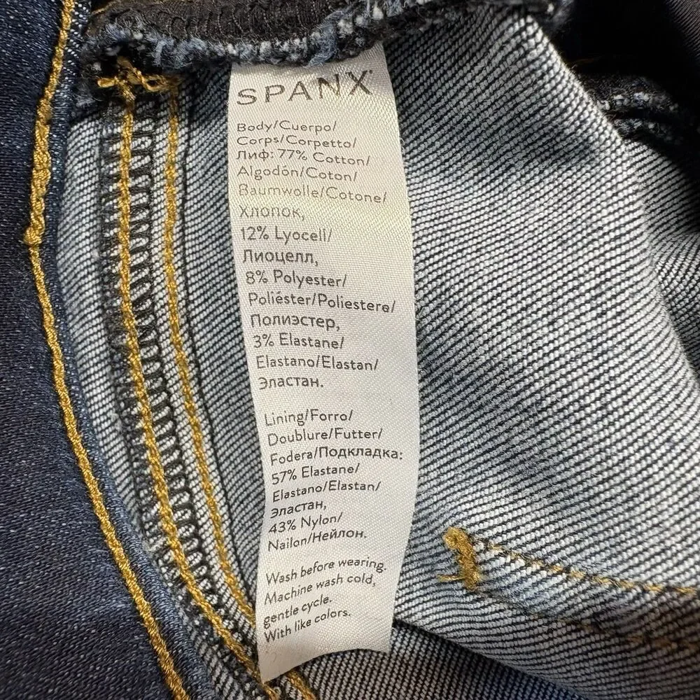 SPANX Jeans Size XL Pull On Jeggings Skinny Denim Stretch Raw‎ Hem Distressed